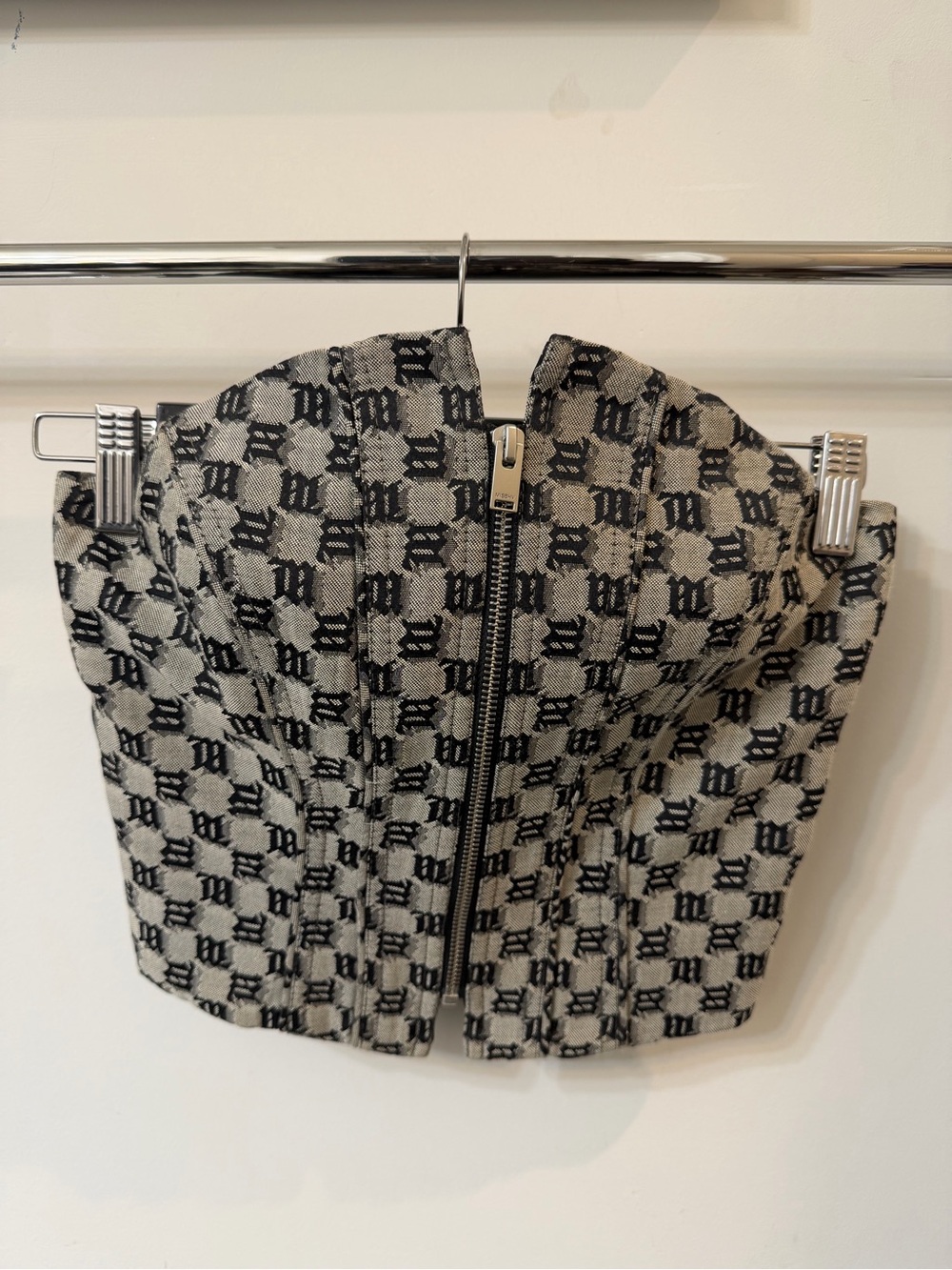 MISBHV Black & Cream Patterned Bustier Top with Front Zip